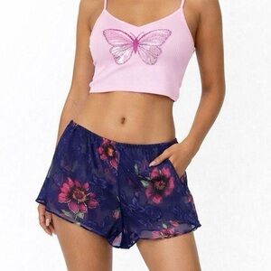 Vintage Sheer Floral Slip Shorts Blue Size Small